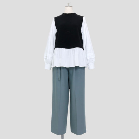 レイヤードライクブラウス＆タックパンツ(Mサイズ／ブラック／ENRICO DOMANI(エンリコドマーニ)),春,秋,冬,USED