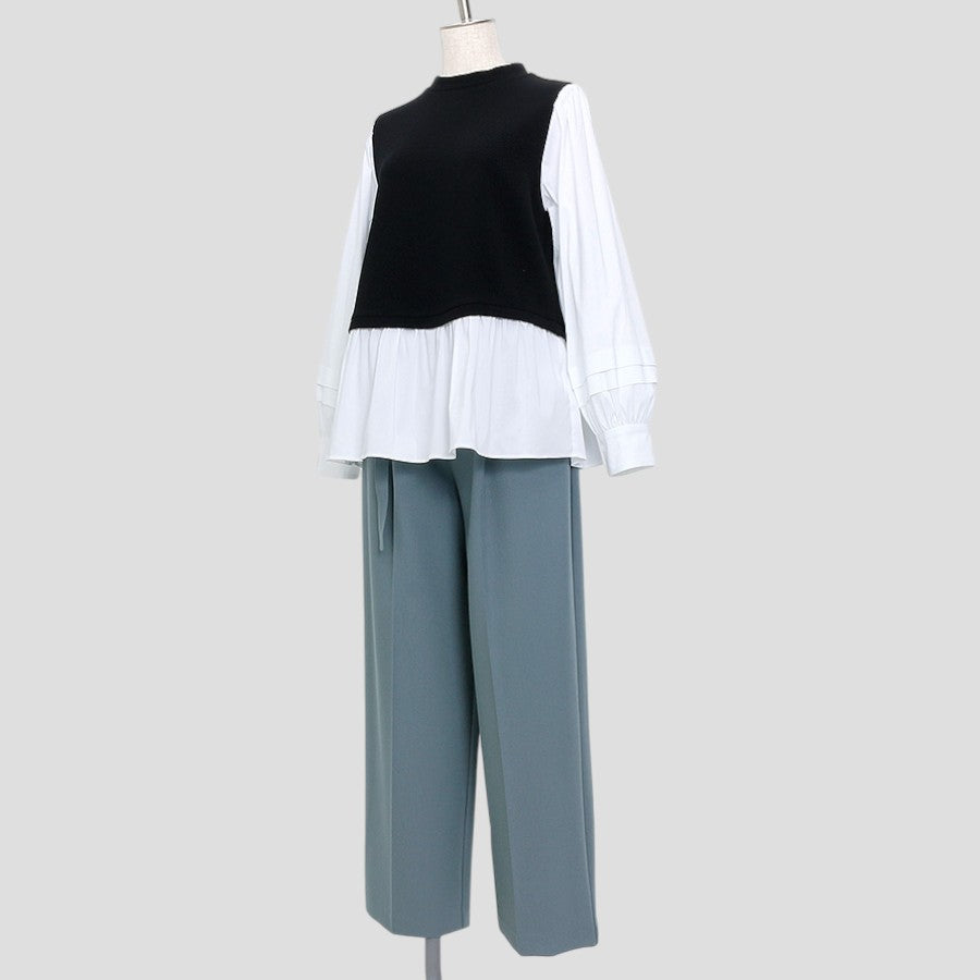 レイヤードライクブラウス＆タックパンツ(Mサイズ／ブラック／ENRICO DOMANI(エンリコドマーニ)),春,秋,冬,USED