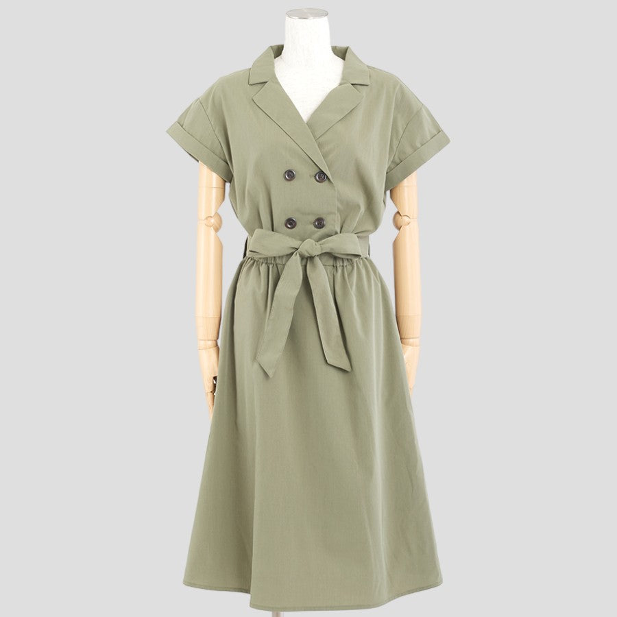 シャツ風ワンピース(Lサイズ／カーキ／FABIA(ファビア))USED