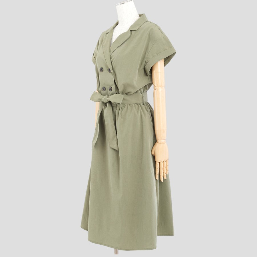 シャツ風ワンピース(Lサイズ／カーキ／FABIA(ファビア))USED