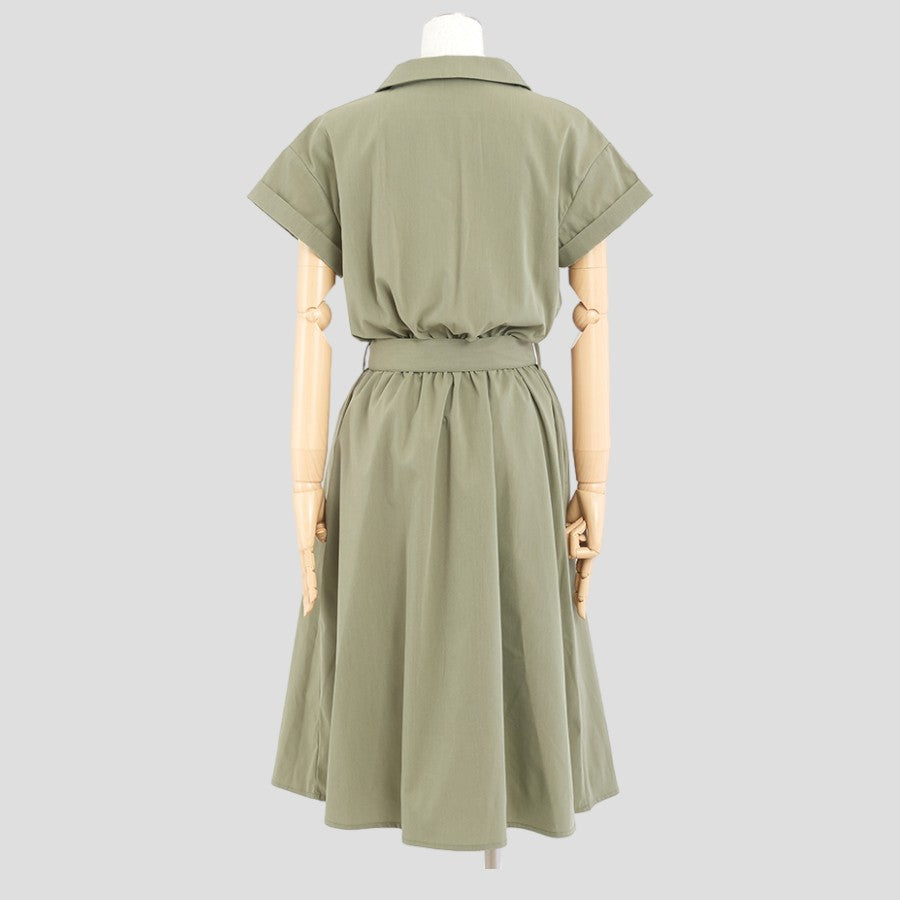 シャツ風ワンピース(Lサイズ／カーキ／FABIA(ファビア))USED