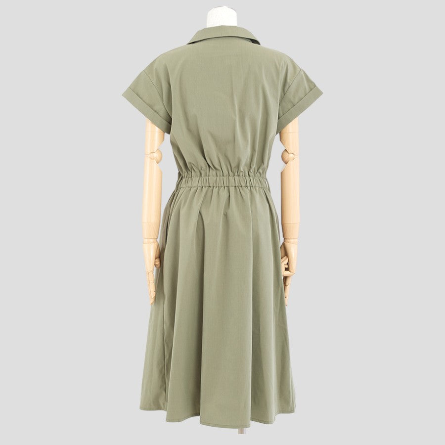 シャツ風ワンピース(Lサイズ／カーキ／FABIA(ファビア))USED