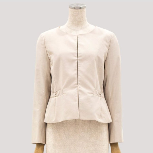 グログランノーカラージャケット(Sサイズ／ベージュ／Couture Brooch(クチュールブローチ))USED