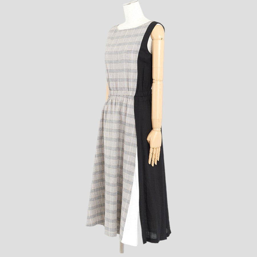 グレンチェック切替ワンピース(Lサイズ／グレー／Verseau(ヴェルソー))USED