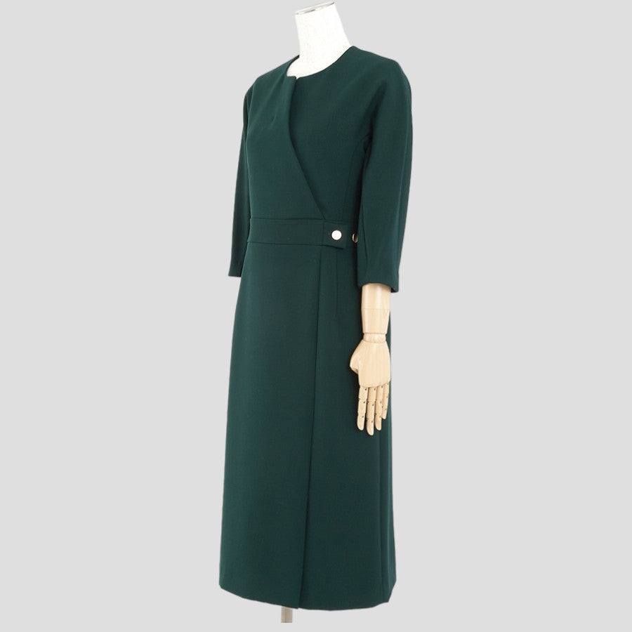 二重織Wストレッチ・ビジュー付ワンピース(Mサイズ／グリーン／DoCLASSE(ドゥクラッセ)),春,秋,冬,USED
