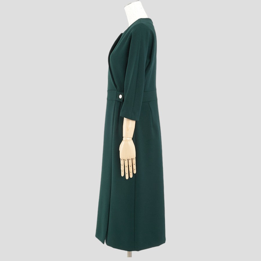 二重織Wストレッチ・ビジュー付ワンピース(Mサイズ／グリーン／DoCLASSE(ドゥクラッセ)),春,秋,冬,USED