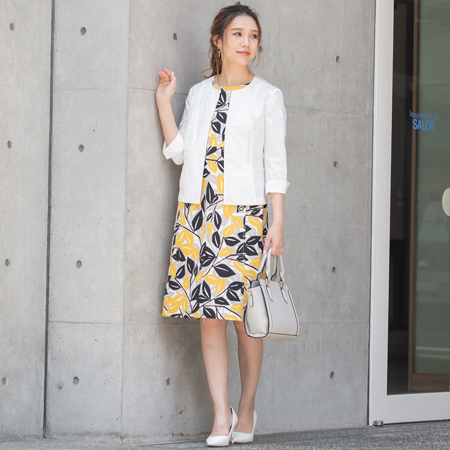 ストレッチピケ・ボタンワンピース(Mサイズ／イエロー／DoCLASSE(ドゥクラッセ))USED