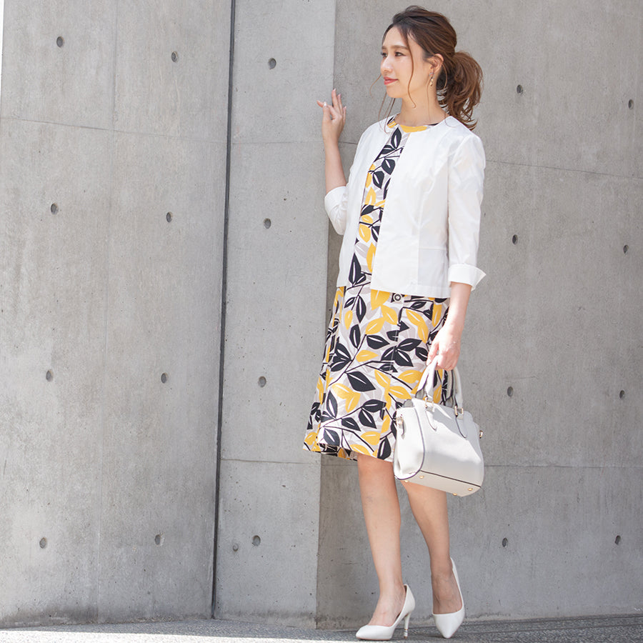 ストレッチピケ・ボタンワンピース(Lサイズ／イエロー／DoCLASSE(ドゥクラッセ))USED