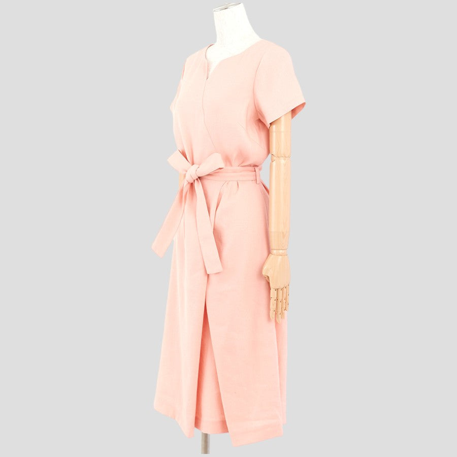 ストレッチリネン・カッティングワンピース(Mサイズ／ピンク／DoCLASSE(ドゥクラッセ))USED