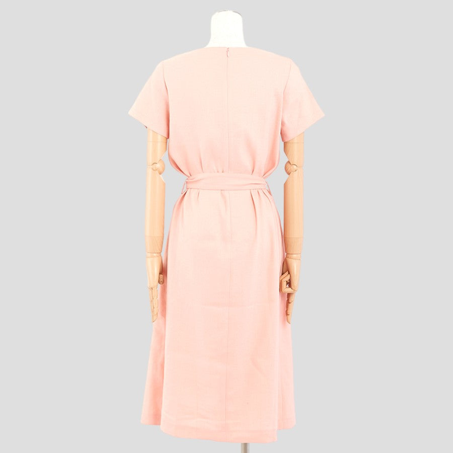 ストレッチリネン・カッティングワンピース(Mサイズ／ピンク／DoCLASSE(ドゥクラッセ))USED