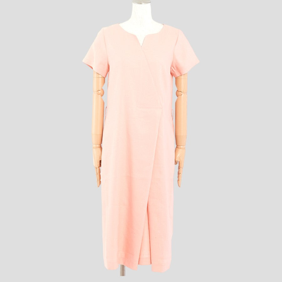 ストレッチリネン・カッティングワンピース(Mサイズ／ピンク／DoCLASSE(ドゥクラッセ))USED