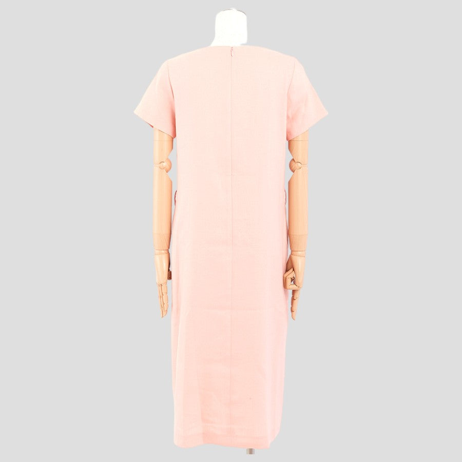 ストレッチリネン・カッティングワンピース(Mサイズ／ピンク／DoCLASSE(ドゥクラッセ))USED