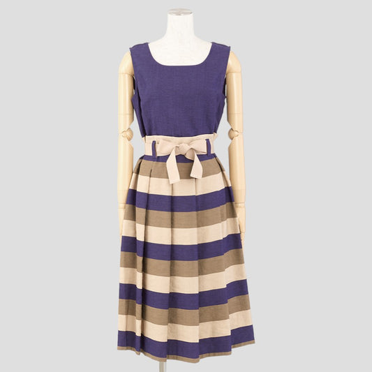 ボーダー切替ワンピース(Mサイズ／パープル・ワイン・ボルドー／IL VENTO & LA SETA(イル ヴェント アンド ラ セータ))USED