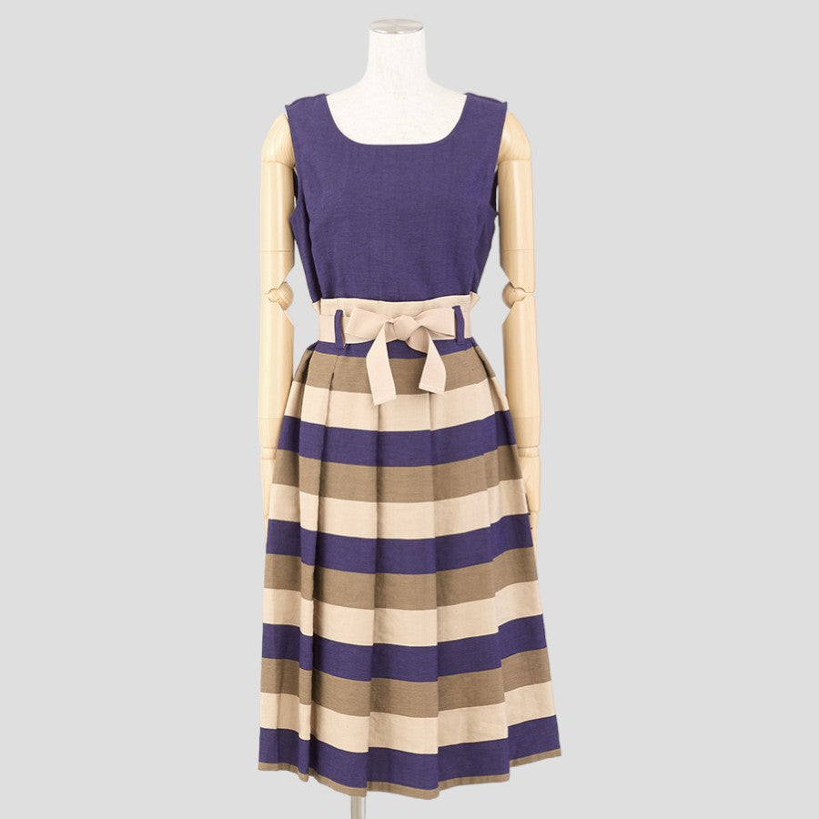 ボーダー切替ワンピース(Mサイズ／パープル・ワイン・ボルドー／IL VENTO & LA SETA(イル ヴェント アンド ラ セータ))USED