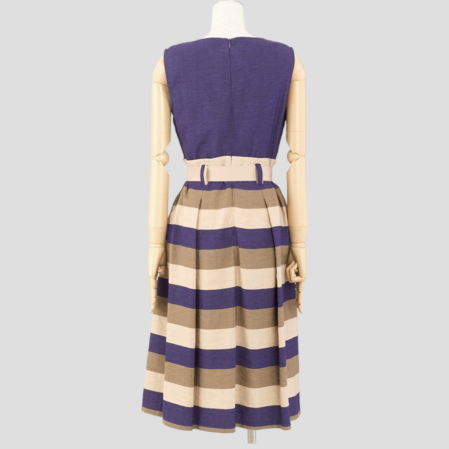 ボーダー切替ワンピース(Mサイズ／パープル・ワイン・ボルドー／IL VENTO & LA SETA(イル ヴェント アンド ラ セータ))USED