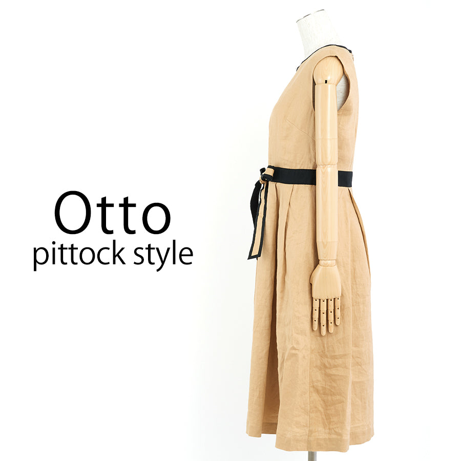 リネン配色ワンピース(Mサイズ／ベージュ／Otto pittock style(オットー ピトックスタイル)),夏,USED