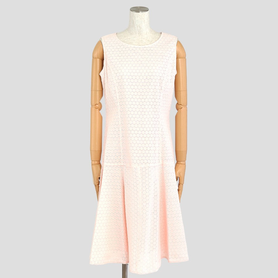 レースシャーリング裾フレアワンピース(Lサイズ／ピンク／PLUSIV(プラッシヴ))USED