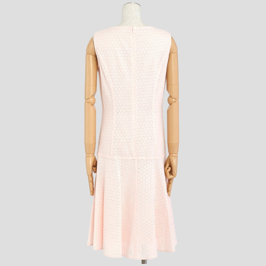 レースシャーリング裾フレアワンピース(Lサイズ／ピンク／PLUSIV(プラッシヴ))USED