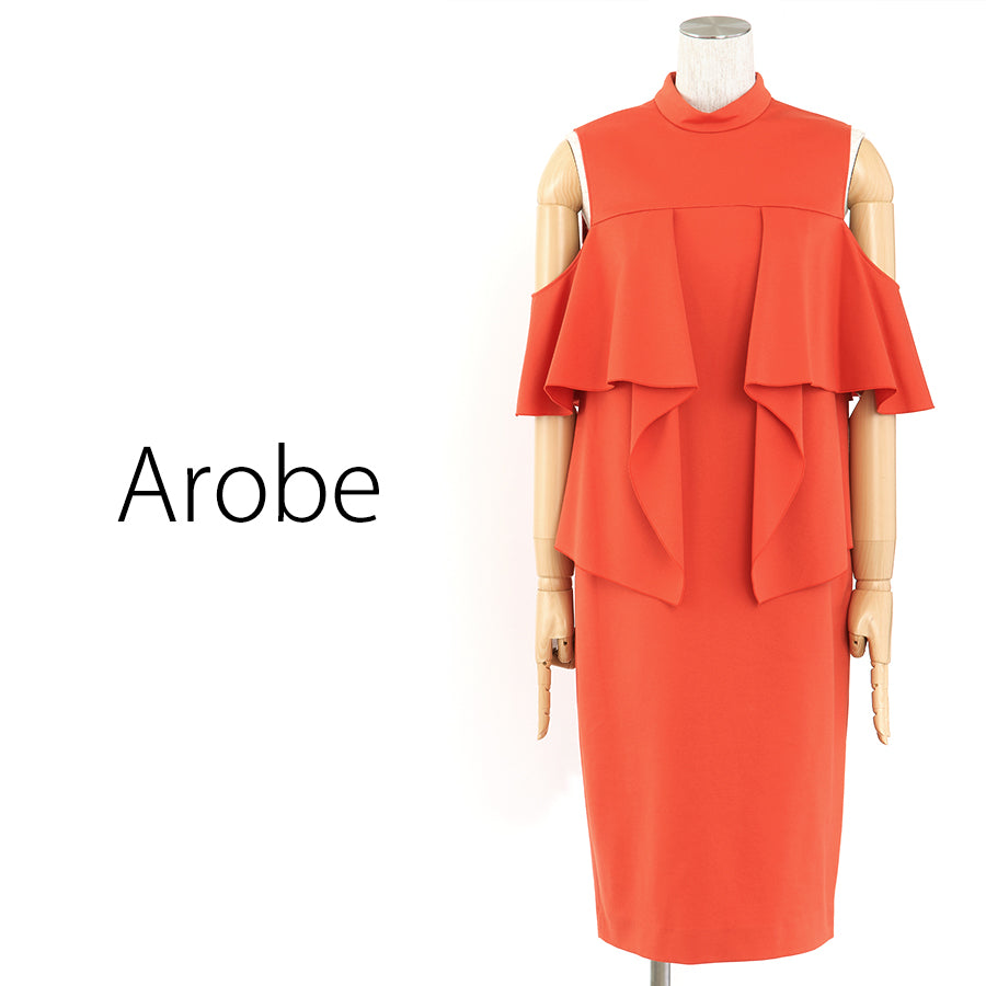 ラッフルドレス(Mサイズ／オレンジ／Arobe(アローブ)),夏,秋,USED