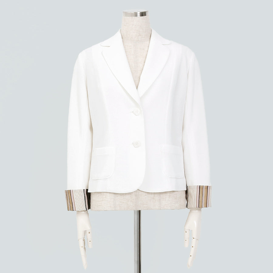 ストライプ裏地 ジャージージャケット(Mサイズ／ホワイト／Chamois(シャミー))USED