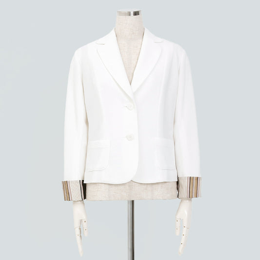 ストライプ裏地 ジャージージャケット(Mサイズ／ホワイト／Chamois(シャミー))USED