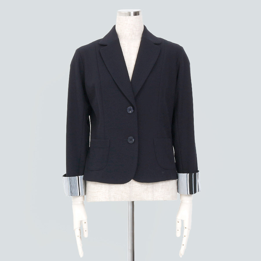 ストライプ裏地 ジャージージャケット(Mサイズ／ネイビー／Chamois(シャミー))USED