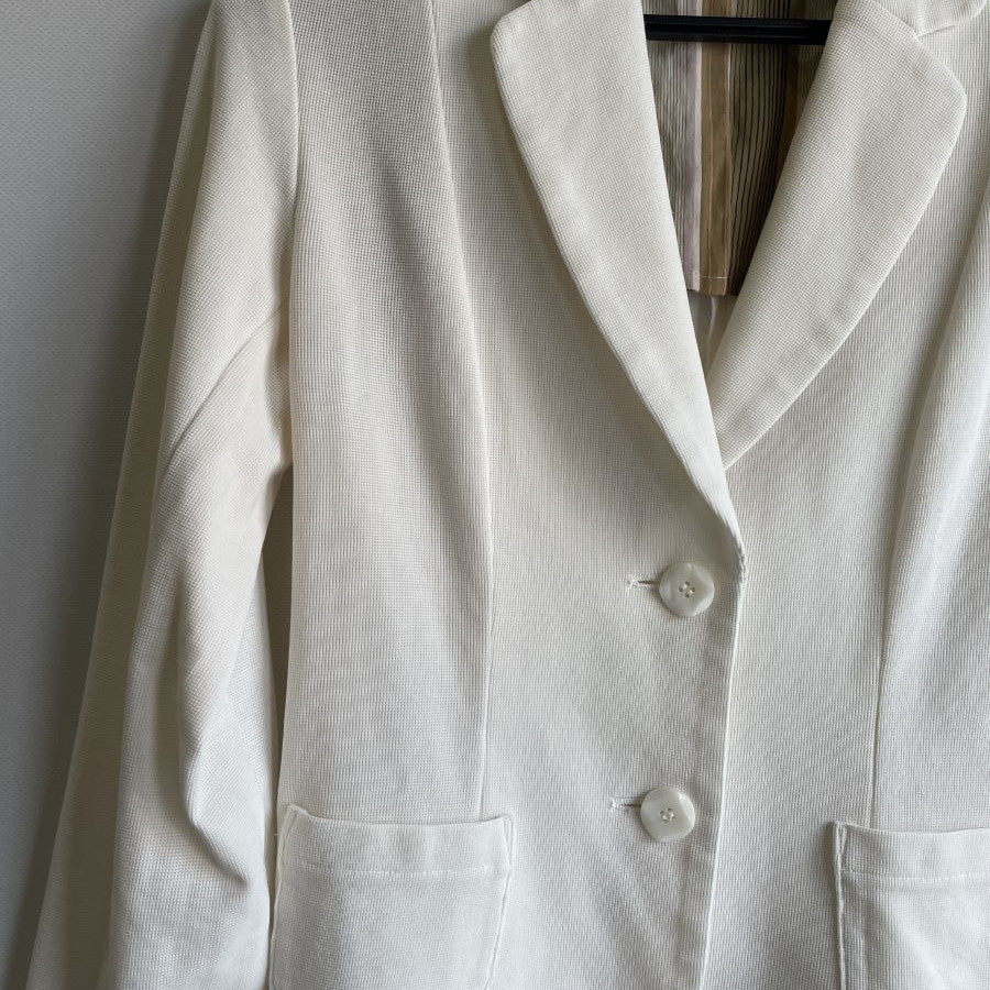 ストライプ裏地 ジャージージャケット(Mサイズ／ホワイト／Chamois(シャミー))USED