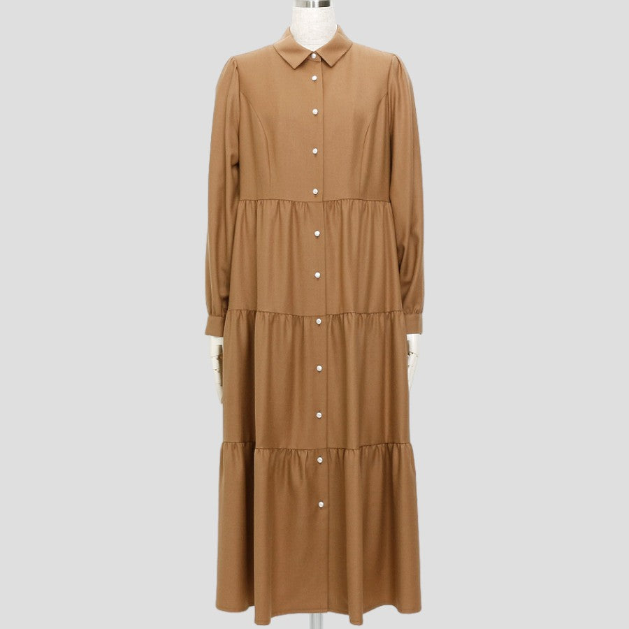 シャツティアードワンピース(Mサイズ／ブラウン／Pont Neuf(ポンヌフ))USED