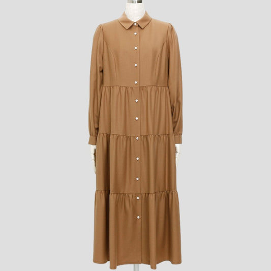 シャツティアードワンピース(Sサイズ／ブラウン／Pont Neuf(ポンヌフ))USED