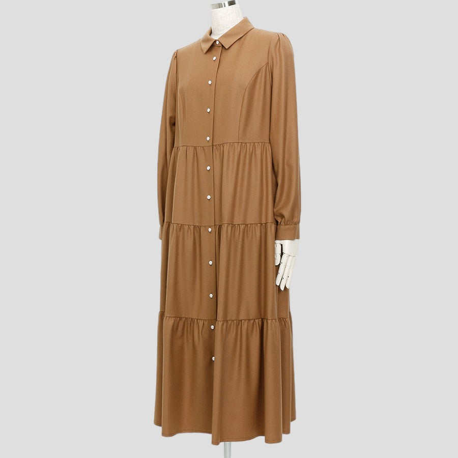 シャツティアードワンピース(Mサイズ／ブラウン／Pont Neuf(ポンヌフ))USED