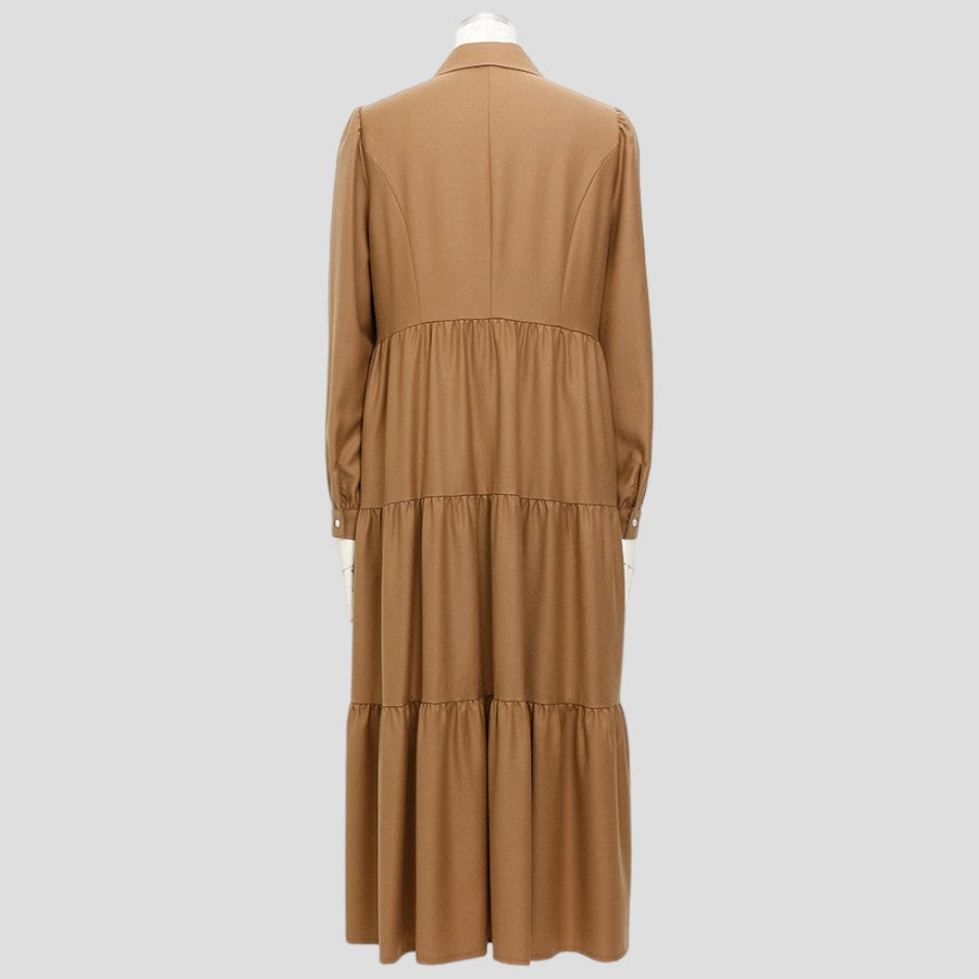 シャツティアードワンピース(Mサイズ／ブラウン／Pont Neuf(ポンヌフ))USED