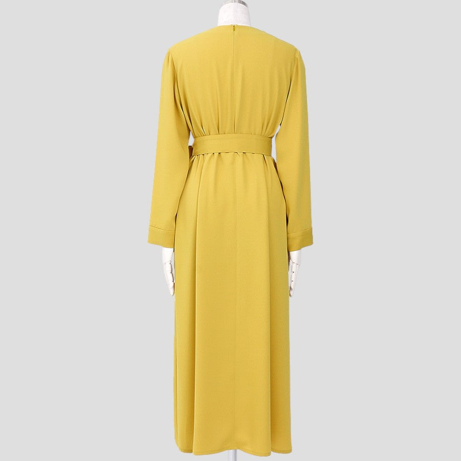 タックデザイン ロングワンピース(Mサイズ／イエロー／chousonnette(シューソネット))USED