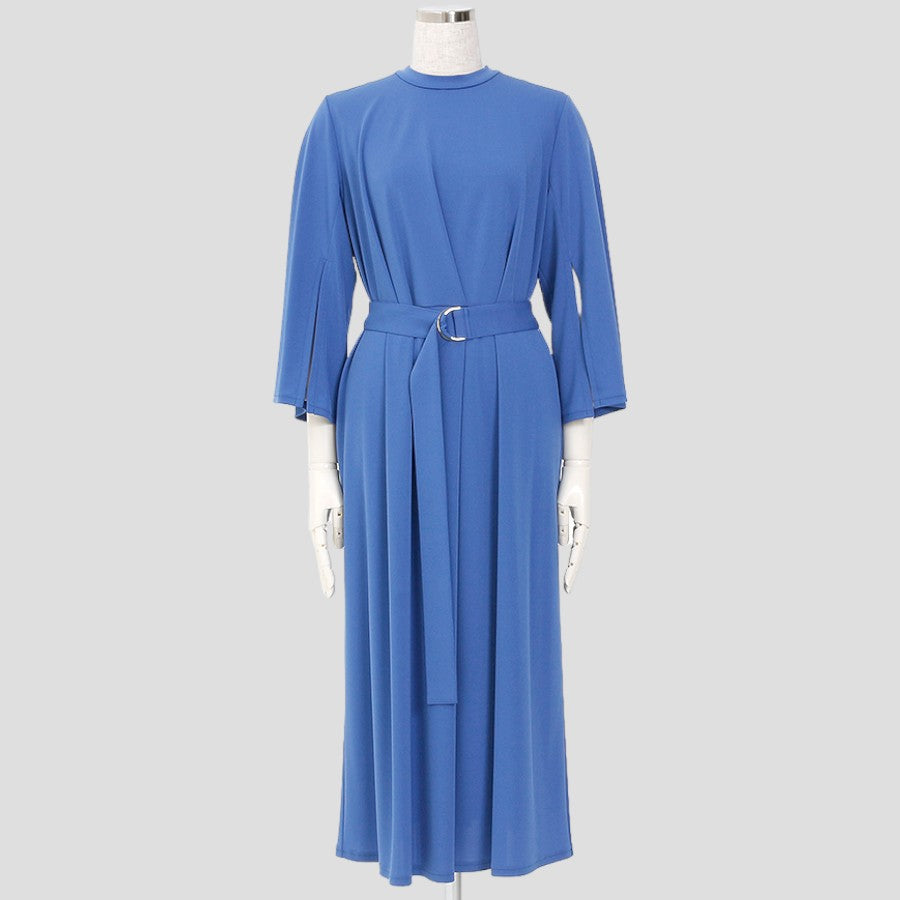 七分スリット袖ベルト付ワンピース(Mサイズ／ブルー・水色／chousonnette(シューソネット))USED