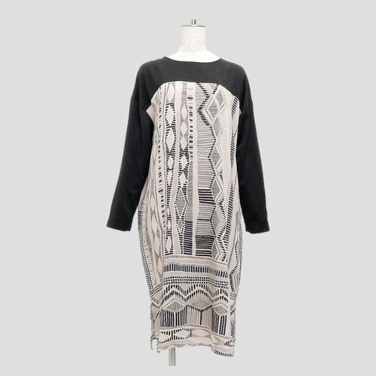 幾何模様ワンピース(Fサイズ／ベージュ／Chamois Depo(シャミーデポ))USED