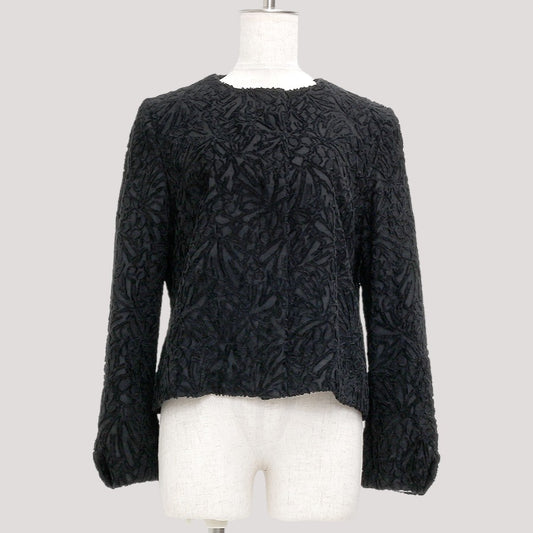 フラワーデザインジャケット(Lサイズ／ブラック／Double(ドゥーブレ))USED