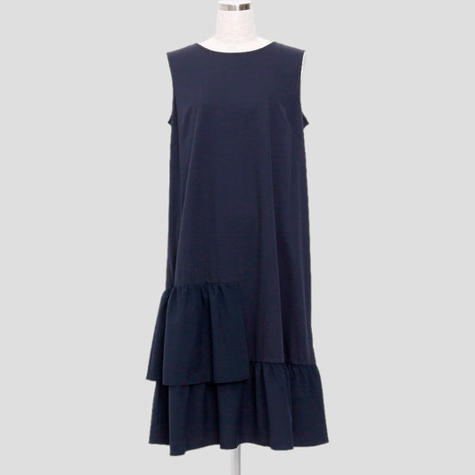 フリル ティアードノースリーブワンピース(Lサイズ／ネイビー／Eclatant(エクラタン))USED
