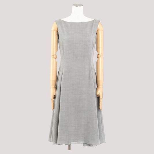 バトーネック サイドフレアワンピース(Mサイズ／グレー／FOXEY(フォクシー))USED