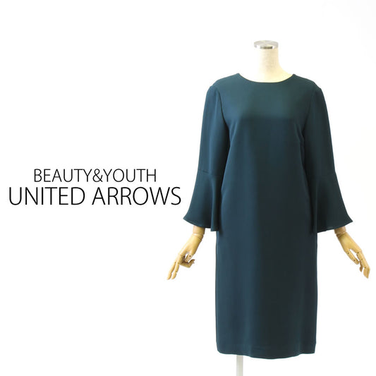 フレアスリーブ ワンピース(Mサイズ／グリーン／BEAUTY&YOUTH UNITED ARROWS(ビューティーアンドユース ユナイテッドアローズ))