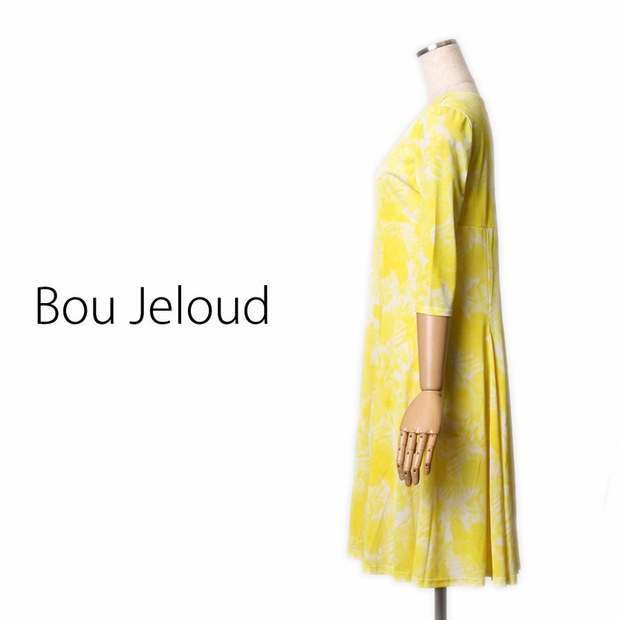 単色 フラワー柄 フレアワンピース(Mサイズ／イエロー／Bou Jeloud(ブージュルード))