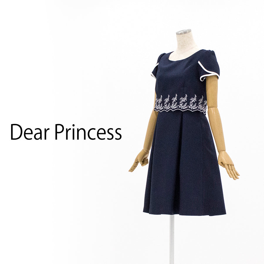スカラップ 刺繍 ワンピース(Mサイズ／ネイビー／Dear Princess(ディアプリンセス))