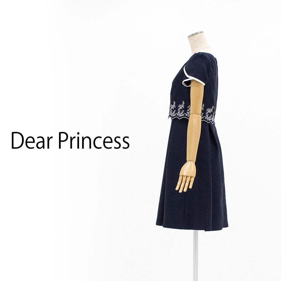 スカラップ 刺繍 ワンピース(Mサイズ／ネイビー／Dear Princess(ディアプリンセス))