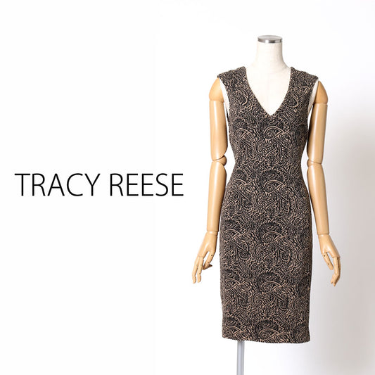 ブラック×オートミール エスニック柄ワンピース(Mサイズ／ブラウン／TRACY REESE(トレイシーリース))