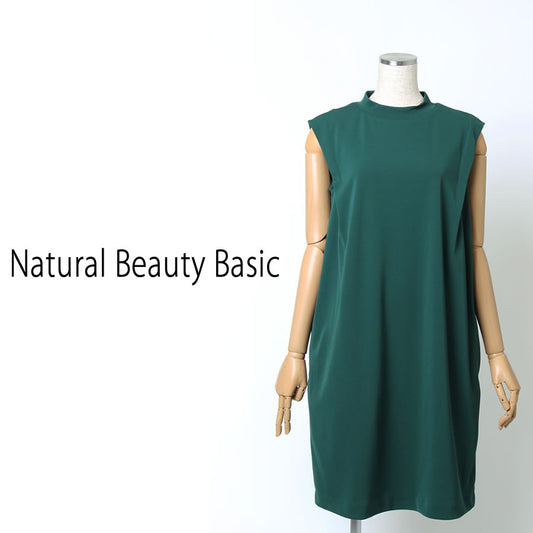 ボトルネック タックコクーンワンピース(Mサイズ／グリーン／Natural Beauty Basic(ナチュラルビューティーベーシック))