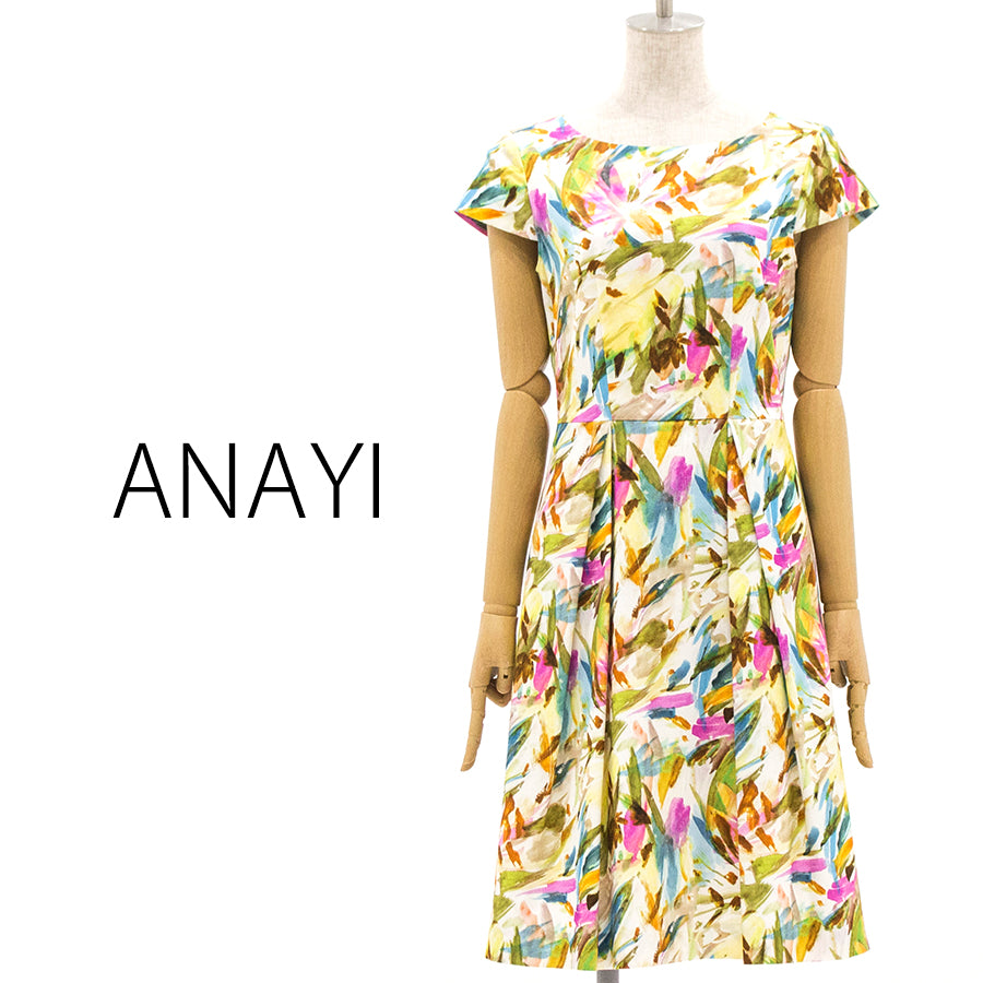 ペイントフラワープリントタックワンピース(Mサイズ／その他／ANAYI(アナイ))