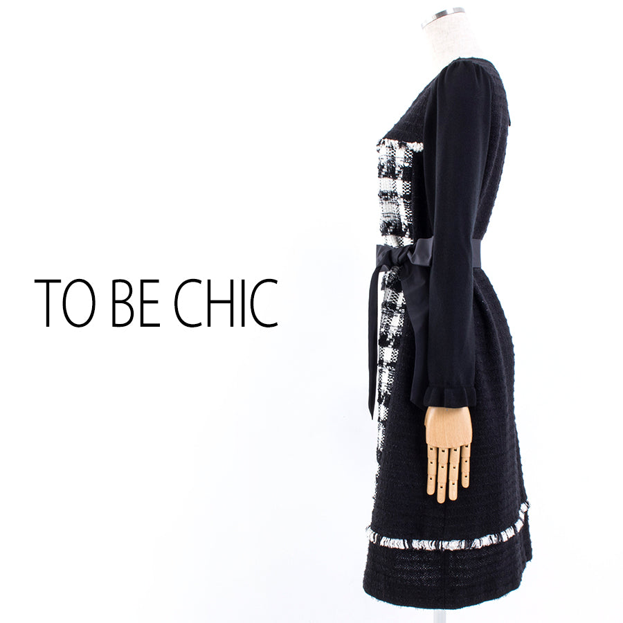 チェックツイードコンビニットドレス(Mサイズ／ブラック／TO BE CHIC