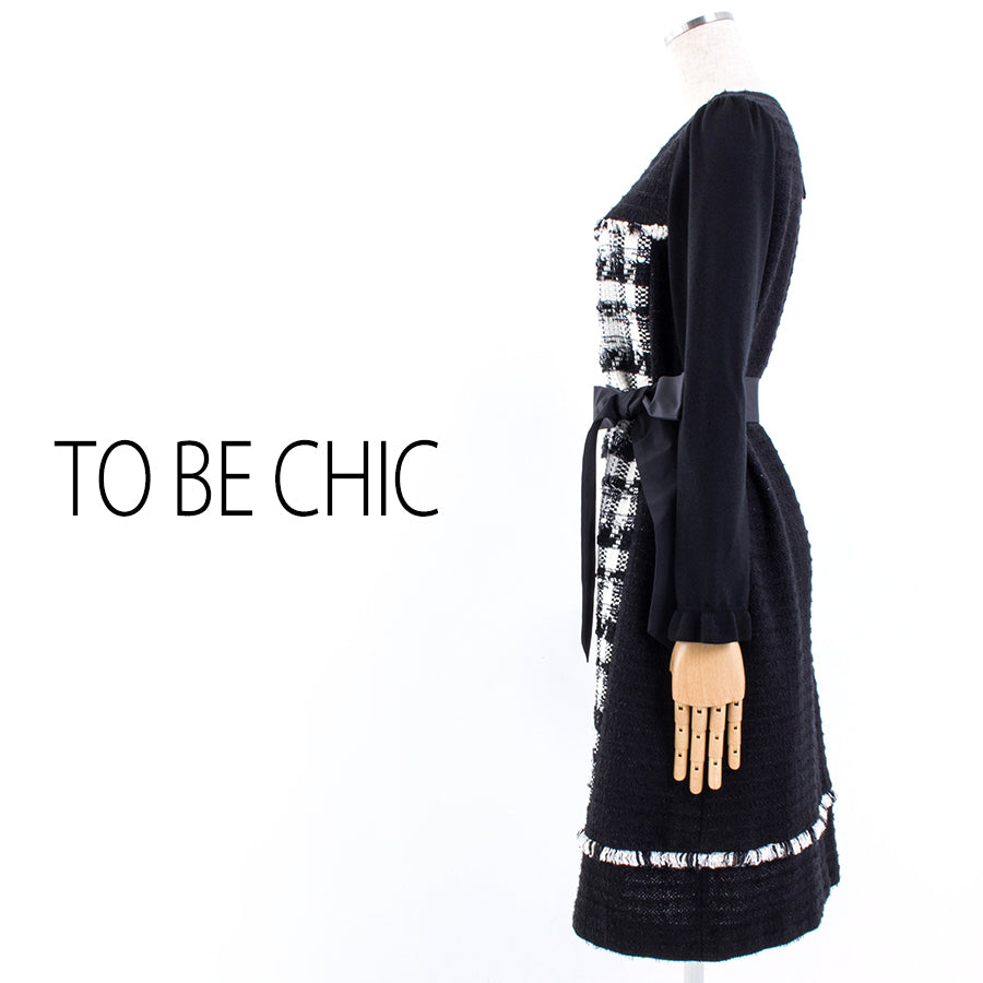 チェックツイードコンビニットドレス(Mサイズ／ブラック／TO BE CHIC(トゥービーシック))