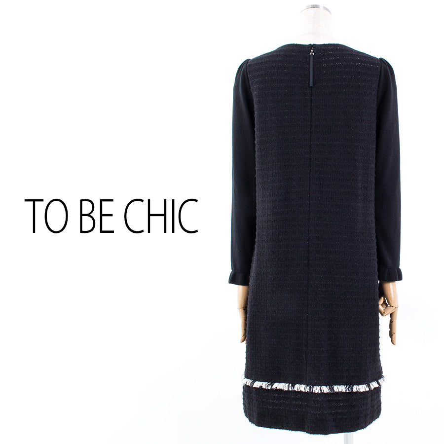 チェックツイードコンビニットドレス(Mサイズ／ブラック／TO BE CHIC