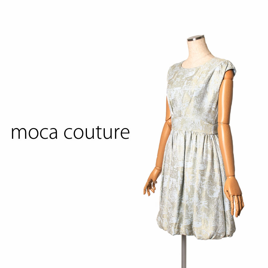 裾バルーン シャンパンジャガードワンピース(Mサイズ／ブルー・水色／moca couture(モカクチュール))