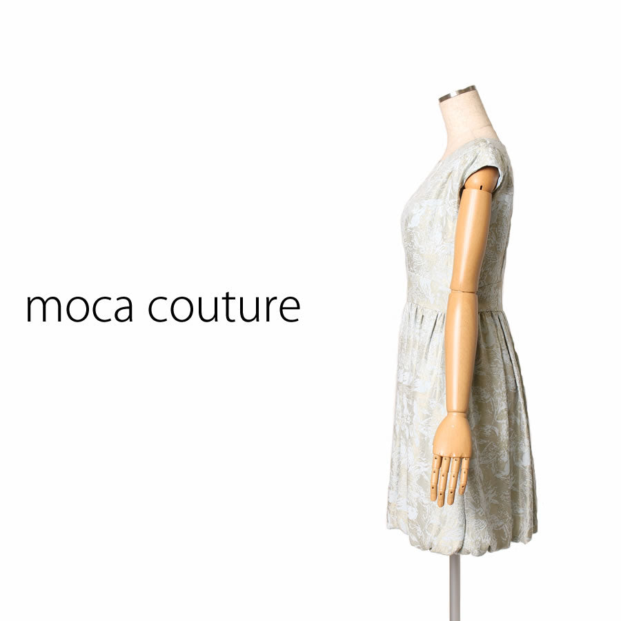 裾バルーン シャンパンジャガードワンピース(Mサイズ／ブルー・水色／moca couture(モカクチュール))