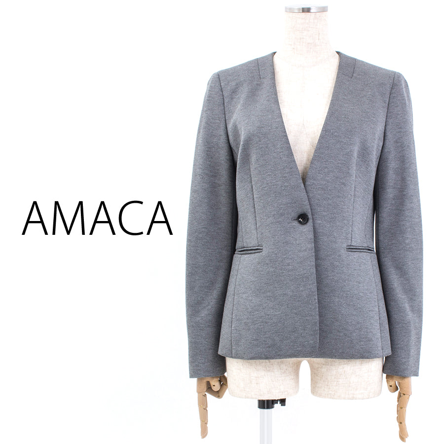 ウォッシャブルミラノジャージーノーカラージャケット(Sサイズ／グレー／AMACA(アマカ))